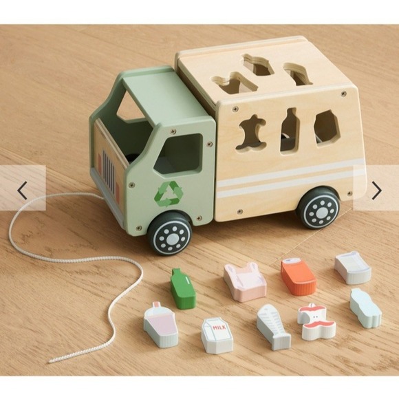 Pottery Barn Baby Kids Wooden Recycling Truck Shape-Sorter‎ Pull Toy New in Box - Picture 1 of 8